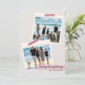 Carte festive à ruban rayé - V3 - Photo de vacance (Debout devant)