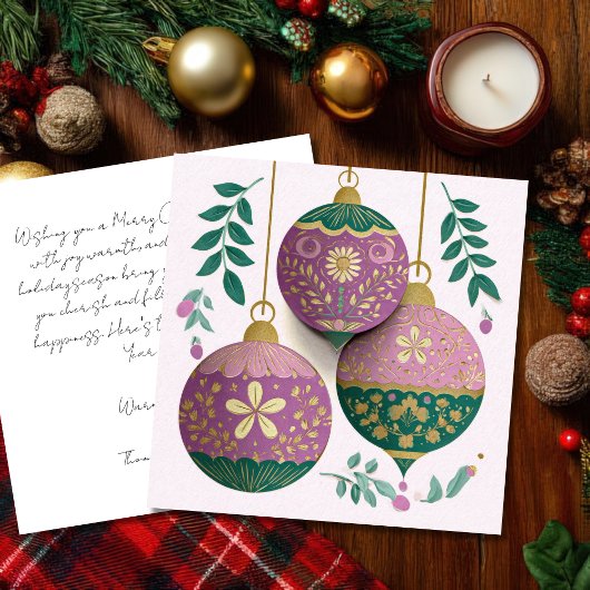 Carte Festive and elegant Christmas Baubles Greeting