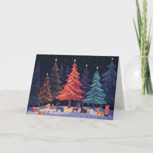 Carte Festive Animaux des bois dans la forêt de neige