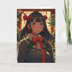 Carte Festive Anime Girl sur la nuit de Noël