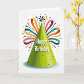 Carte festive avec chapeau vert éclaté (Fleur jaune)