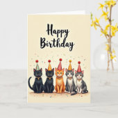 Carte festive avec cinq félins (Fleur jaune)