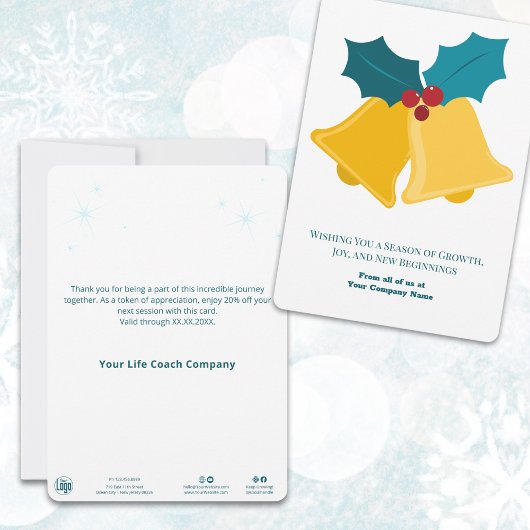 Carte Festive Christmas Bells & Bay Feuille Holiday Card