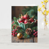 Carte festive de bol sarcelle (Fleur jaune)