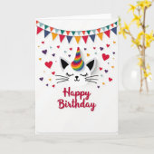 Carte festive de chat arc-en-ciel (Fleur jaune)