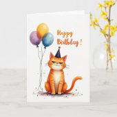 Carte festive de chat roux (Fleur jaune)