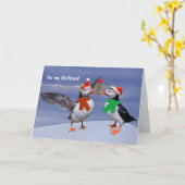 Carte festive de macareux petit ami (Fleur jaune)