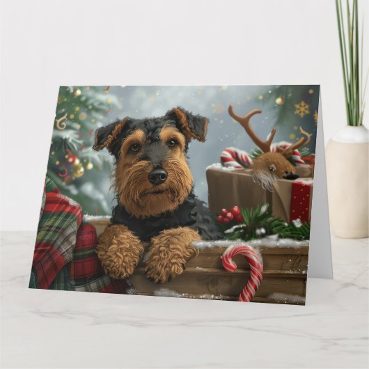 Carte Festive de Noël de Chien Airedale (Devant)