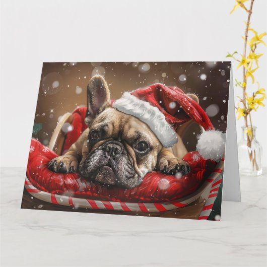 Carte Festive de Noël de Chien de taureaux français (Fleur jaune)