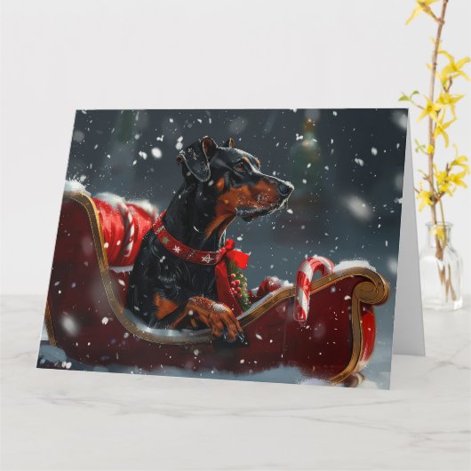 Carte Festive de Noël de chien Doberman (Fleur jaune)