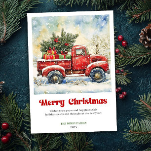 Carte festive de Noël scène rustique rouge camion