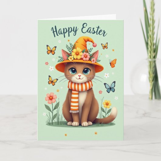 Carte festive de saison printanière Féline (Devant)