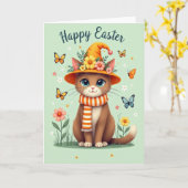 Carte festive de saison printanière Féline (Fleur jaune)