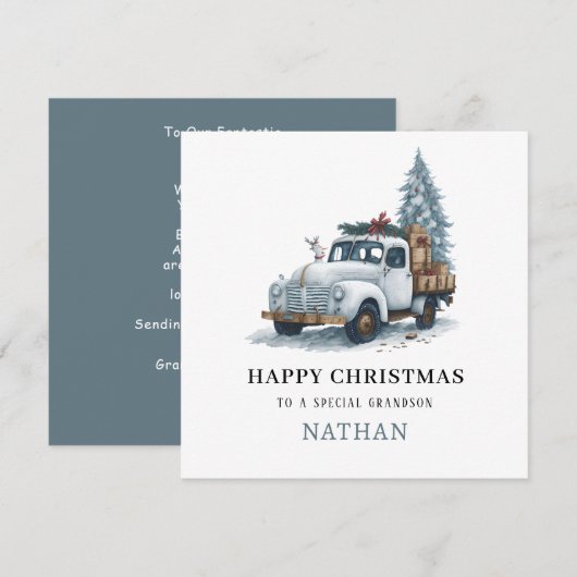 Carte Festive De Vacances De Camion De Noël Pour G (Devant / Derrière)