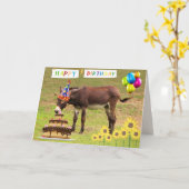 Carte Festive Donkey Funny Anniversaire (Fleur jaune)