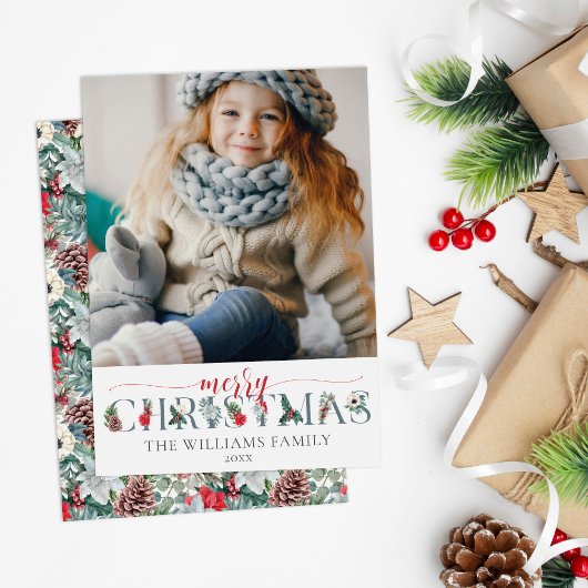 Carte Festive Foliage Joyeux Noël Floral Salutation