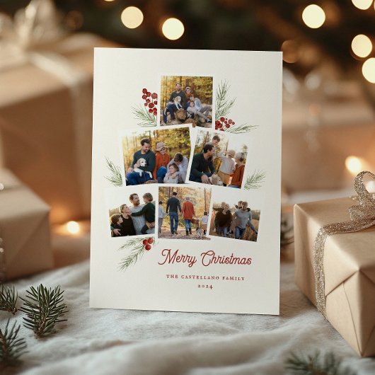 Carte Festive Foliage Photo Arbre Cadre Plat Holid