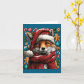 Carte Festive Fox With Snow Santa Hat Winter Christmas A (Fleur jaune)