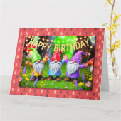 Carte Festive Garden Gnomes Birthday Celebration (Fleur jaune)