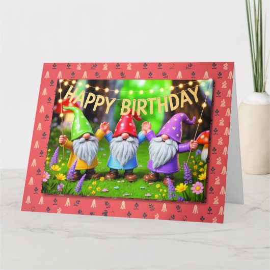 Carte Festive Garden Gnomes Birthday Celebration (Devant)