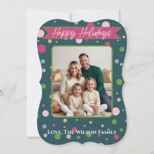 Carte Festive Green Polka Dot Photo Holiday