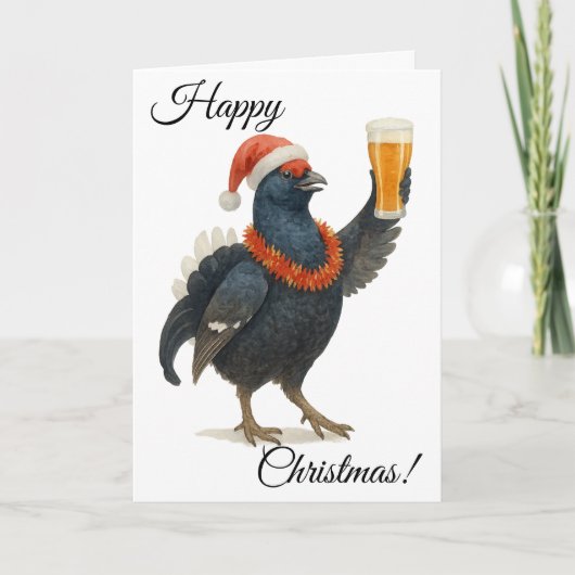 Carte Festive Grouse, Santa Hat & beer Christmas card (Devant)