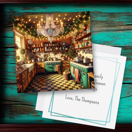 Carte Festive Kitsch rétro cuisine Noël