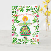 Carte Festive moderne Red Haired Folk Angel Noël (Fleur jaune)