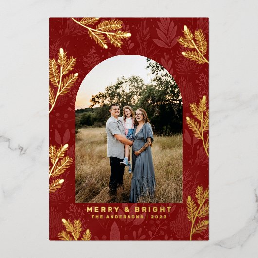 Carte Festive Red Arch Frontière photo de Noël (Recto)