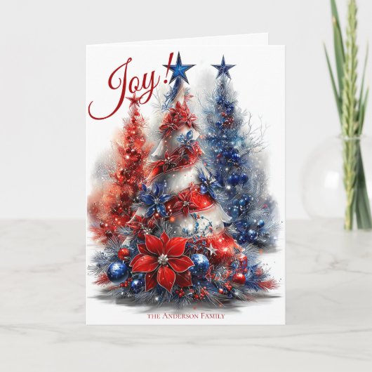 Carte Festive Rouge Bleu Bleu Arbres de Noël (Devant)