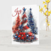 Carte Festive Rouge Bleu Bleu Arbres de Noël (Fleur jaune)