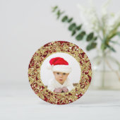 Carte Festive Rouge et Gold Photo Round Holiday Ca (Debout devant)