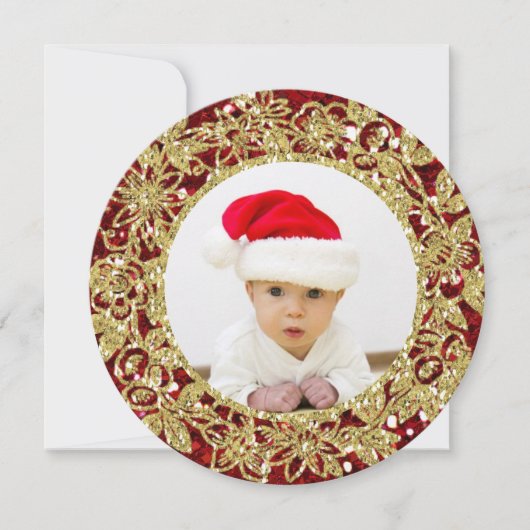 Carte Festive Rouge et Gold Photo Round Holiday Ca (Devant)
