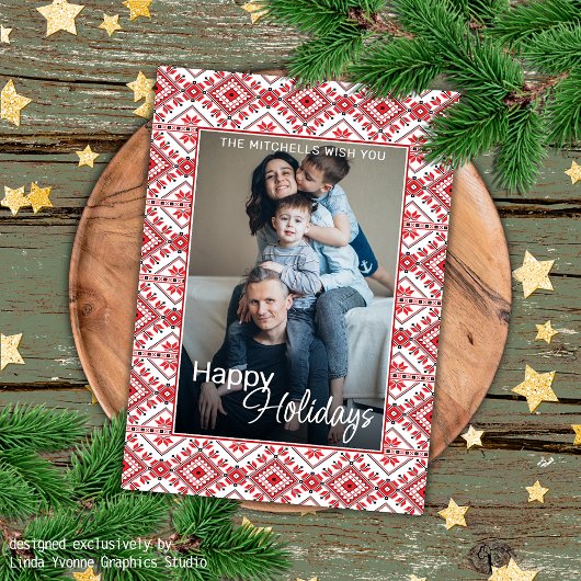 Carte Festive Rouge Noir Classique Nordique Fair Isle Mo