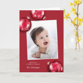 Carte Festive Rouge ornements de Noël Photo (Fleur jaune)