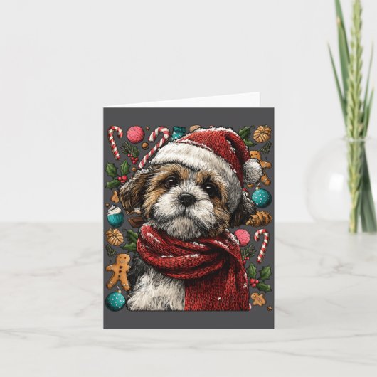 Carte Festive Shih Tzu With Santa Hat Snowy Winter Chris (Devant)