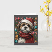 Carte Festive Shih Tzu With Santa Hat Snowy Winter Chris (Fleur jaune)
