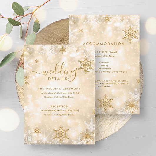 Carte Festive Sparkle Gold Winter Wedding Details