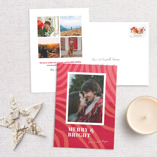 Carte Festive Squiggle Rouge Photo Holiday