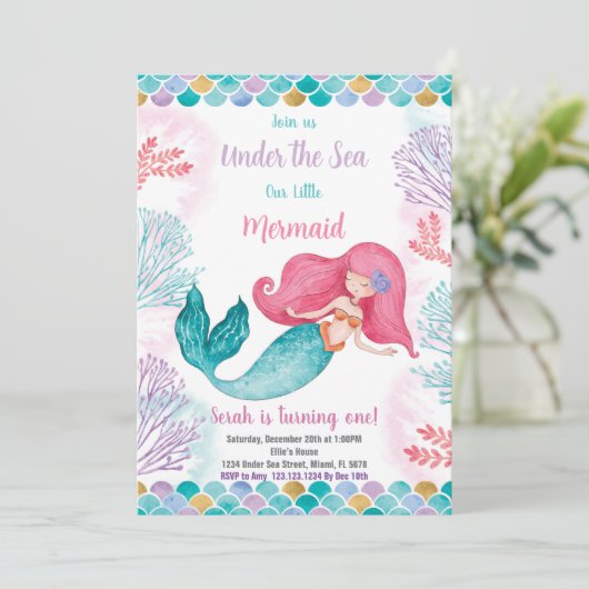 Carte Fête à thème de Filles éditable Ocean avec S (Debout devant)