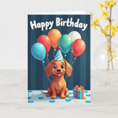 Carte Fête Anniversaire Chien Rayé (Fleur jaune)