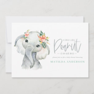 Carte Fête baby shower de petite fille à l'éléphant aqua