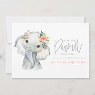 Carte Fête baby shower de petite fille à l'éléphant aqua