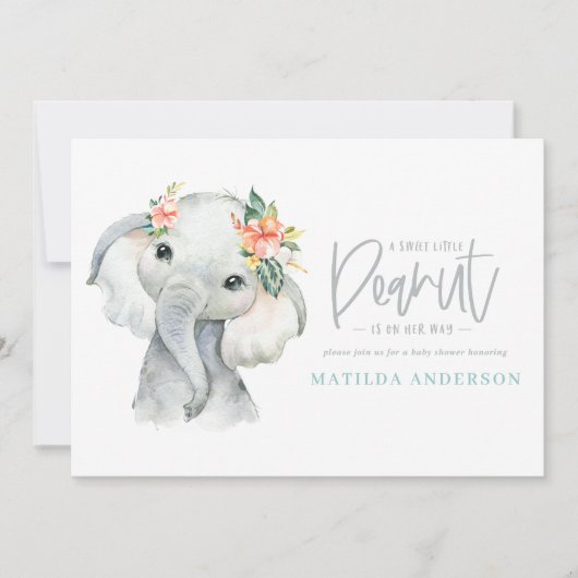 Carte Fête baby shower de petite fille à l'éléphant aqua (Devant)