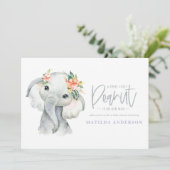Carte Fête baby shower de petite fille à l'éléphant aqua (Debout devant)