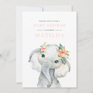 Carte Fête baby shower d'éléphant aquarelle