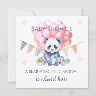Carte Fête Baby Shower ours panda et lampions