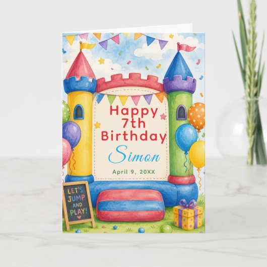 Carte Fête Colorée avec Château Gonflable (Devant)