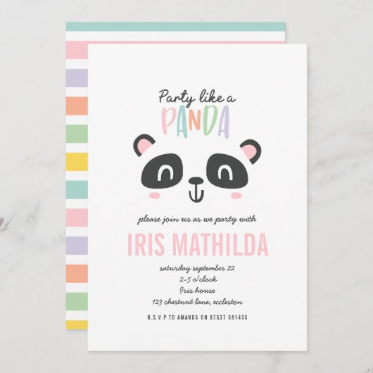 Carte Fête comme panda lumineux multicolore anniversaire (Devant / Derrière)