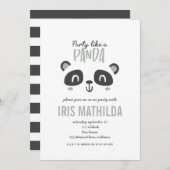 Carte Fête comme panda noir + blanc monochrome anniversa (Devant / Derrière)